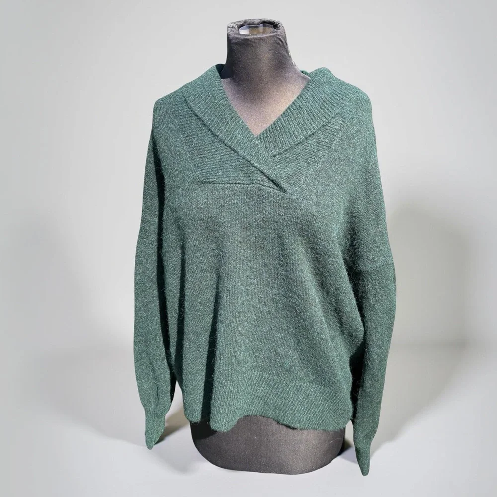 Madewell‎ Hunter Green Vinson Shawl-Collar Pullover Oversize Dolman Sweater XXL